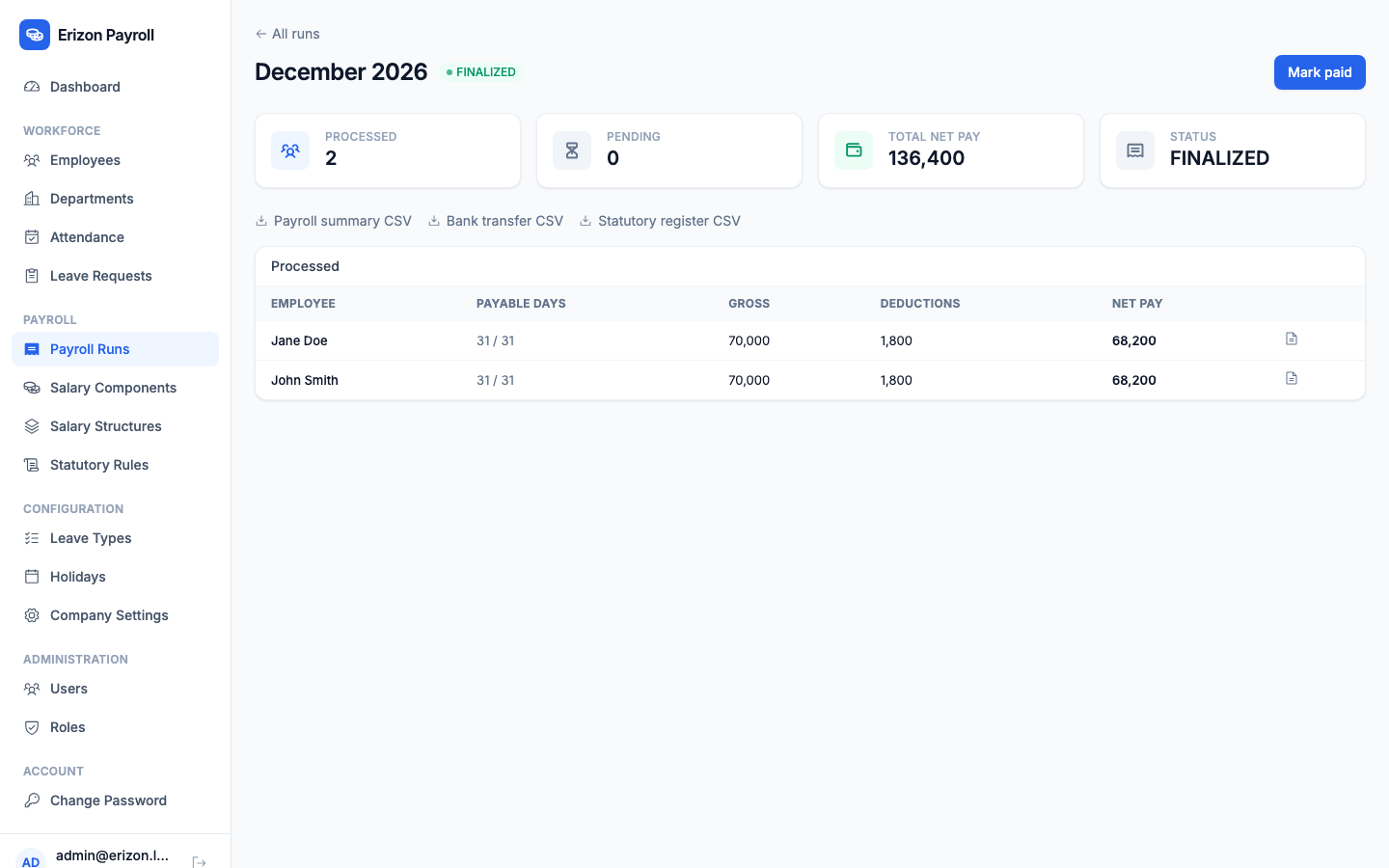 Erizon Payroll screenshot